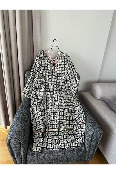 Natavan Rochie Jalabiya elegantă cu model alb din bumbac