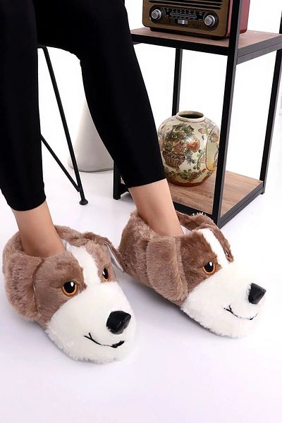 Nisanur Shoes Плюшени чехли Konfor със сладки фигурки на кучета Унисекс чехли с животни