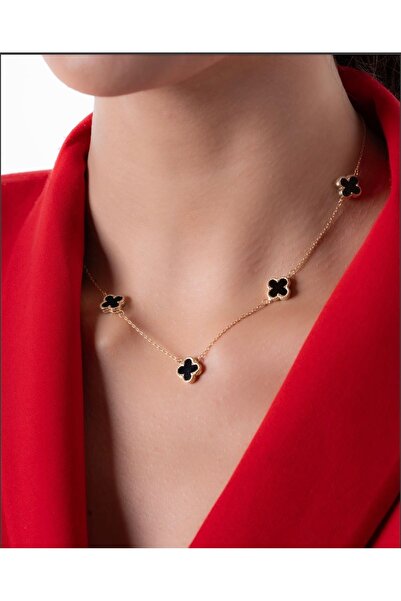 Çelik الاتجاه قلادة نموذج فان كليف قلادة المرأة السوداء