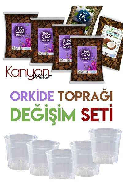Genel Markalar Orkide Toprağı Seti - 5adet Saksı 4 Litre Ithal Çam - 1 Litre ...