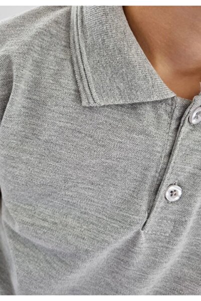 QKK Tricou Lacoste gri cu gât polo - Uniformă școlară cu mânecă lungă