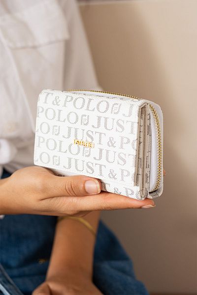 Just Polo محفظة نسائية مطبوعة بالنص مع ميكانيكا قابلة للطي