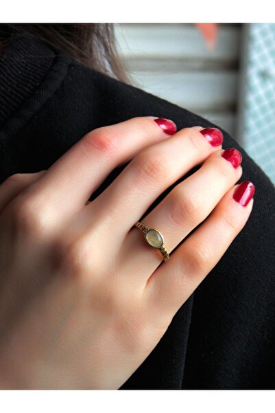 esha Doğal Taş Sitrin Doğal Taşlı Antik Ayarlanabilir Kadın Yüzük