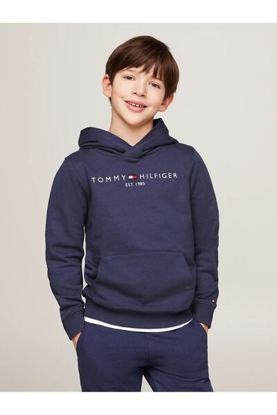 Tommy Hilfiger سويت شيرت أساسي بغطاء للرأس للأطفال للجنسين - قطن عضوي