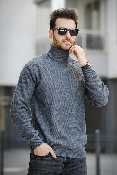 Oksit Seka 500 Ανδρικό Slim Fit Full Fisherman Πουλόβερ - Κυψελοειδή πλεκτό