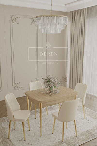 DEREN HOME Via Serisi 70x110 Masa+4 Krem Sandalye Silinebilir İthal Baby Face...