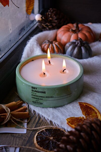 ersu store Büyük Boy Kokulu Mum, Beton Saksılı Dekoratif Vegan Mumu