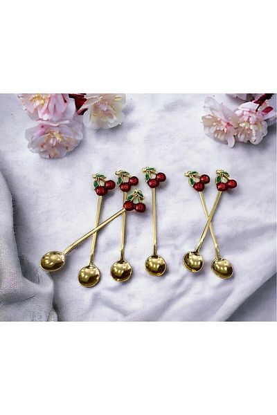 atabey home 6-Piece CHERRY CHERRY DETAIL TEA SPOON SET DECORATIVE SPOON