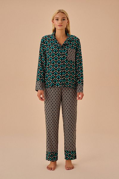 SUWEN Cat Eye Patterned Masculine Pajama Set