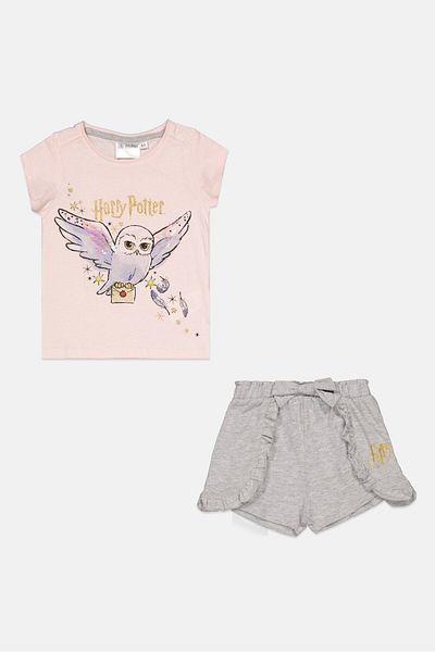 Harry Potter Toddlers Girl 2 Piece Printed Top And Pull-on Short Set, Light Pink