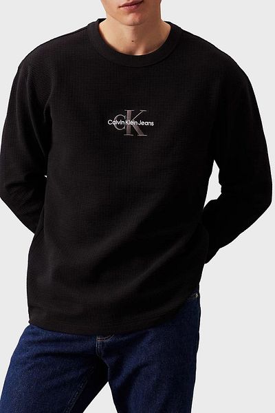 Calvin Klein Men's T-Shirt - Waffle Texture, Cotton, Long Sleeve, Relaxed Fit J30J325647BEH
