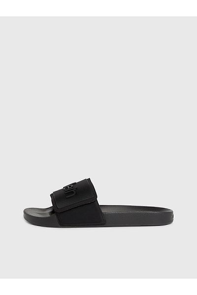 Calvin Klein شبشب رجالي أسود - نعل صناعي ومطاطي، شعار HM0HM01437-BEH