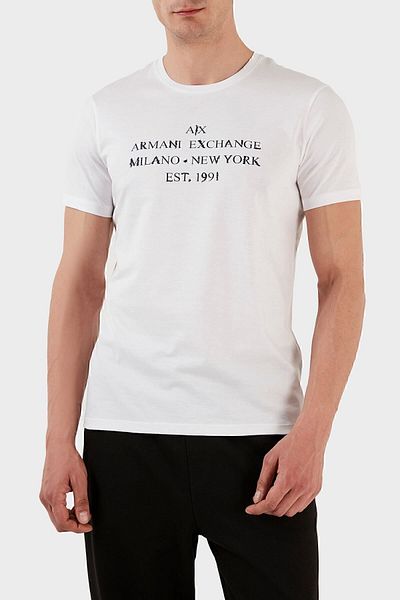 Armani Exchange Logo Organic Cotton Jersey Crew Neck Slim Fit T Shirt Ανδρικό μπλουζάκι 3rztbd Zja
