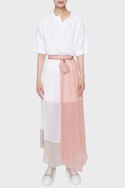 Armani Exchange Color Blocked Asymmetrical Cut Short Lined Transparent Long Skirt Skirt 3ryn03 Yn6f