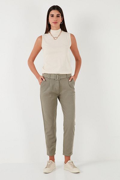 Lela Cotton Regular Waist Regular Fit Belted Trousers PANTS 668YP4152