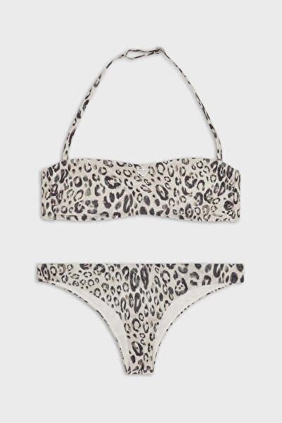 Emporio Armani Leopar Desenli Boyundan Bağlamalı Çıkarılabilir Dolgulu Bikini Bikini 262658 3r