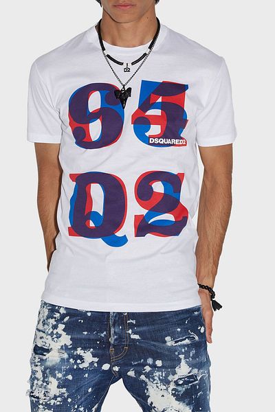 DSquared2 تي شيرت رجالي برقبة دائرية 100% قطن بقصة عادية تي شيرت رجالي S74GD1094 S23009 100