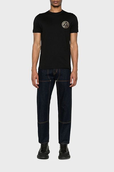 VERSACE JEANS COUTURE طاقم الرقبة القطن سليم صالح تي شيرت الرجال تي شيرت 76GAHT02 CJ00T G89