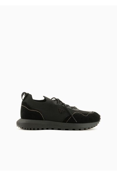 Emporio Armani Men's Brand Logo Lace-up Non-Slip Sole Casual Black Sneaker X4...