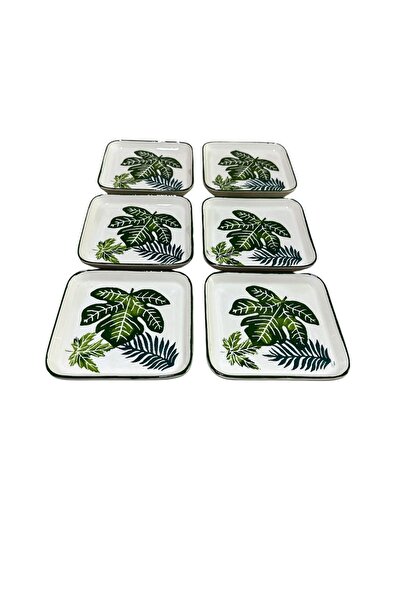 MTD SERAMİK 19 cm Tropical Leaf Patterned Cake Set - 6 Pieces