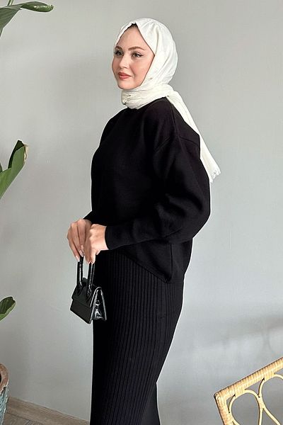 InStyle Μαύρο Σετ Πλεκτό Μπαλόνι - Με Φόρεμα
