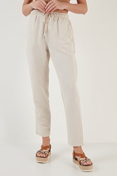 Lela Cotton And Linen Blended High Waist Relaxed Cut Trousers With Pockets 5865019