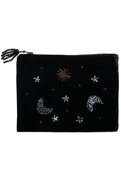 bb handmade collection Портфолио Специален Дизайн Ръчно Бродирана Кадифена Серия Слънчево Блясък Черна Дамска Чанта