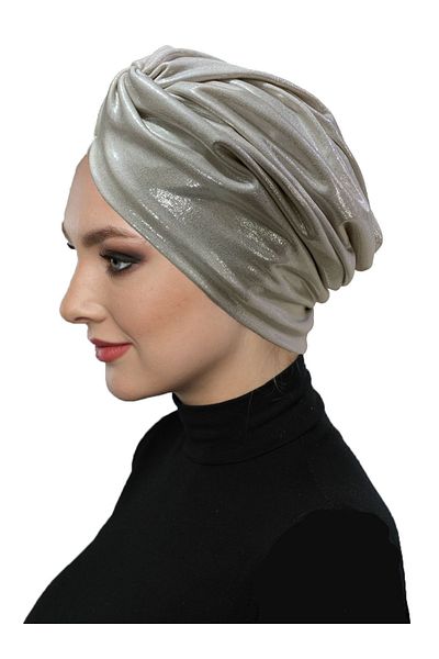 fidan bone Hooked Shimmer Lined Cream Ready-made Hijab Hijab Evening Dress Bonnet