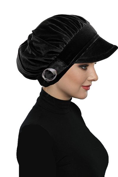 fidan bone Velvet Hat Buckle Detailed Black Ready-made Hijab Hijab Bonnet