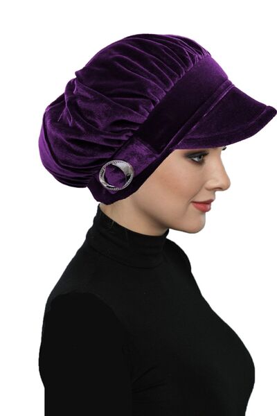 fidan bone قبعة مخملية بتفاصيل مشبك، حجاب جاهز باللون الأرجواني، غطاء رأس طبي...