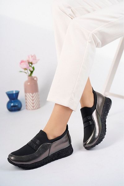 epaavm Wedge Glitter Sole Elastic Stone Platinum Women's Shoes