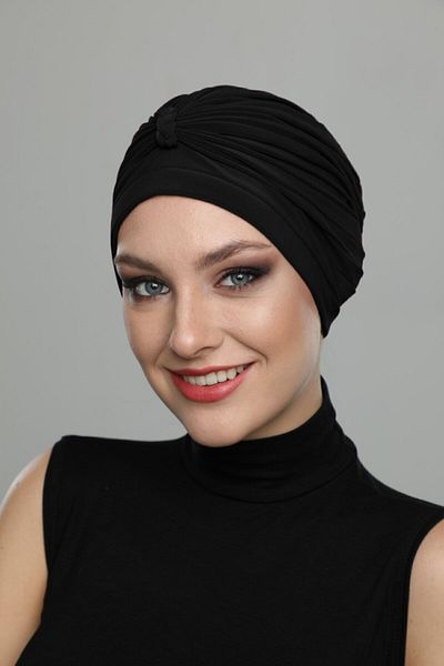 fidan bone Braided Black Ready-made Turban Hijab Pool Bonnet
