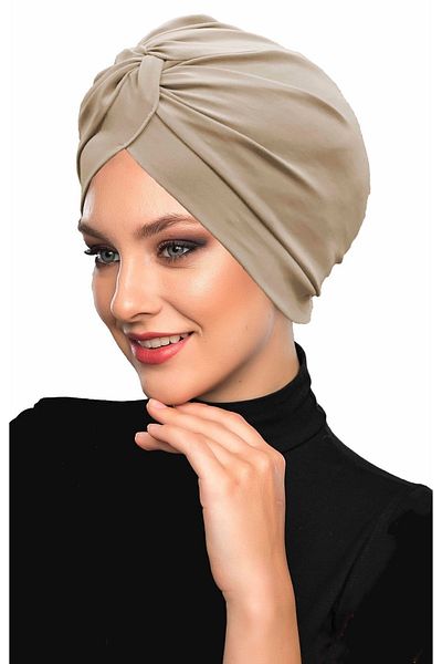 fidan bone Μπεζ έτοιμο τουρμπάνι Hijab με σταυρωτό γάντζο εξωτερικό και καπάκι πισίνας
