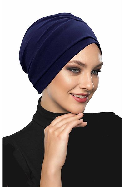 fidan bone Διπλής στρώσης με επένδυση Navy Blue Ready Turban Hijab Εξωτερικό και Καπάκι πισίνας