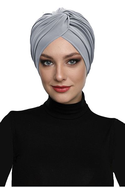 fidan bone Ανοιχτό γκρι έτοιμο τουρμπάνι Hijab με σταυρωτό γάντζο εξωτερικό και καπάκι πισίνας