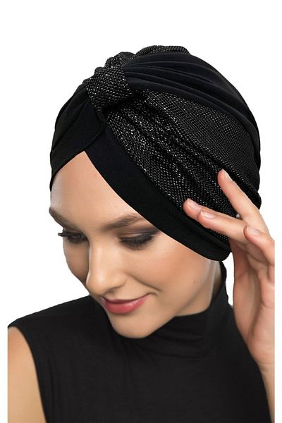 fidan bone Specially Designed Black Pique Patterned Lined Ready-made Hijab Hijab Evening Dress Bonnet