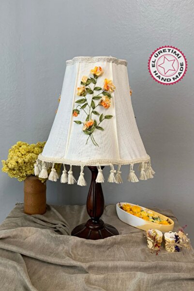 Genel Markalar - Delal 4898 El Yapımı Ceviz Ağacı Ayaklı Nakış İşlemeli Abajur