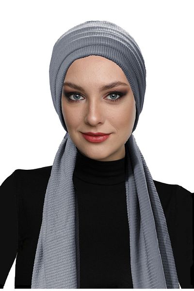 fidan bone Corded Combed Cotton Lacing Dark Gray Ready Turban Hijab Bonnet
