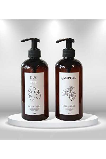 IMKER HOME Amber Kahverengi Pompalı Şampuan Duş Jeli Şişesi 500Ml Banyo Mutfa...