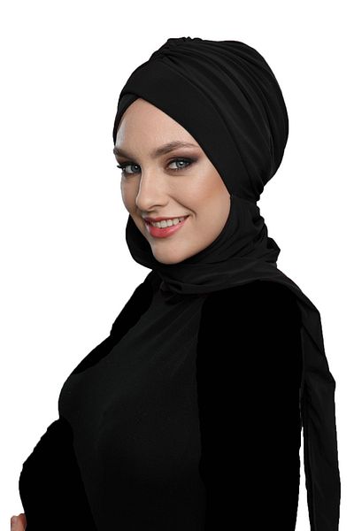 fidan bone Kardelen Scarf Lined Black Ready-made Hijab Hijab Pool and Outer Bonnet
