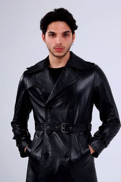CE-YIL DERİ ÜRÜNLERİ Men's Genuine Leather Trench Coat