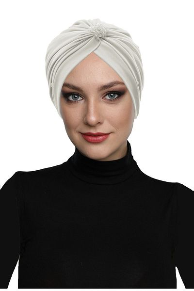 fidan bone Crystal Tulle Lined Cream Ready Turban Hijab Evening Dress Bonnet Fdn2016-212