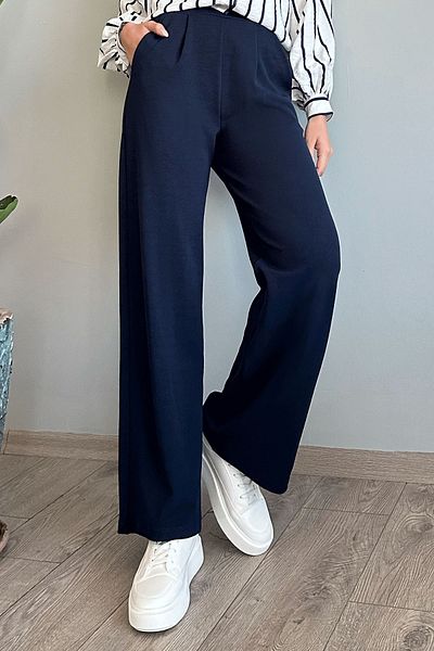 InStyle Navy Blue Wide Leg Trousers - Pleat Detailed