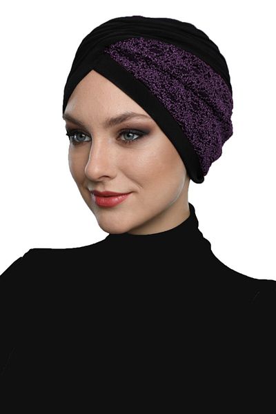 fidan bone Cross Boucle Black-purple Ready-made Turban Hijab Pool Bonnet