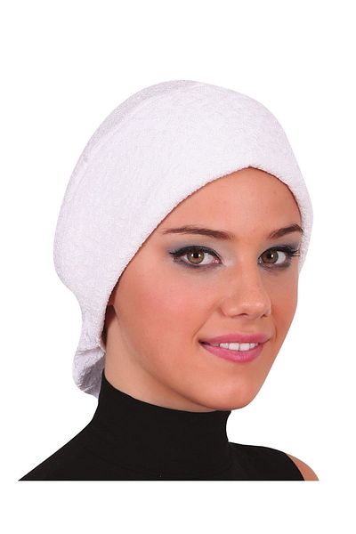fidan bone Topped Brocade White Ready-made Hijab Hijab Bonnet