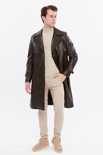 CE-YIL DERİ ÜRÜNLERİ Genuine Leather Men's Trench Jacket