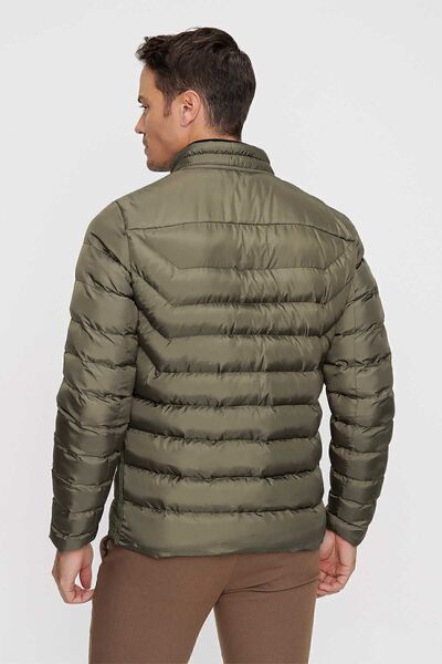 Morven Men's Khaki Extra Slim Ft Narrow Cut Zippered Quilted Puffer Coat