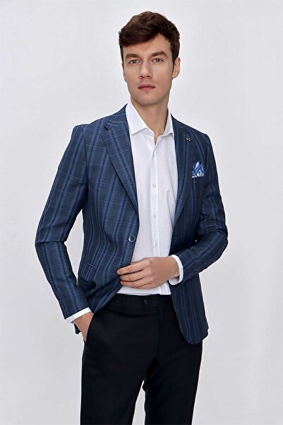 Morven Men's Navy Blue Strudel Slim Fit Slim Fit 6 Drop Jacket