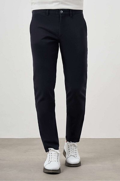 Morven Men's Navy Blue Cotton Side Pocket Slim Fit Chino Trousers