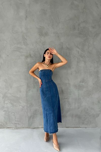 Seda Yalçın Atelier Strapless Zippered Light Blue Denim Dress